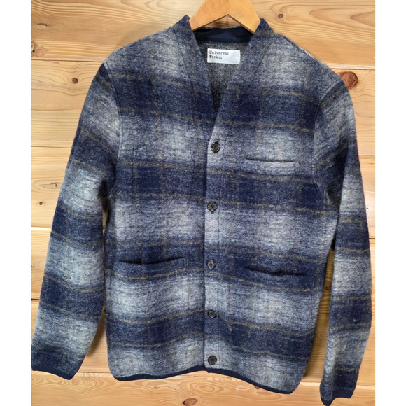 Universal Works Wool Button Down Cardigan Chore Sweater Grey Men's READ - Picture 1 of 11